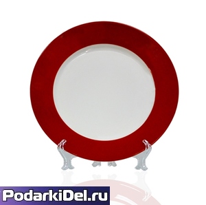 Тарелка белая d-20см с КРАСНОЙ каемкой (полноцвет)