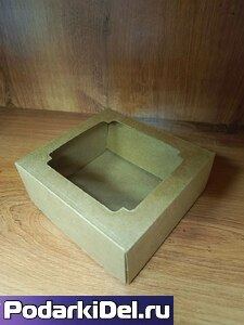 Коробка подарочная  с окном 14,5 х 14,5 х 6 см в ассорт.