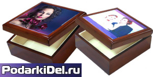 Коробка подарочная, дерево (зона под нанесение 10.6*10.6см) с плиткой 