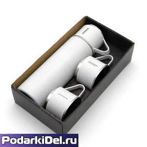 Термос металлический с 3 кружками в подарочной упаковке Термос металлический с 3 кружками в подарочной упаковке