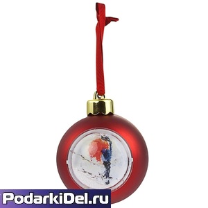 Шар-шкатулка (красный) со снежными хлопьями с сублимационной пластиной 