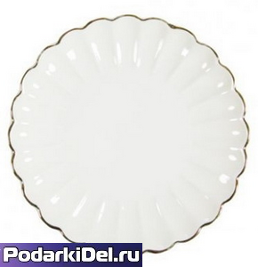 Тарелка d-16см фарфоровая волнистая золотая каемка для Вакуумной Машины