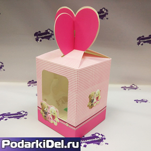 Коробка подарочная для КРУЖКИ с окном МИШКИ в ассортименте