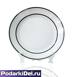 Тарелка белая d-20см каемка с рисунокм (СЕРЕБРО)