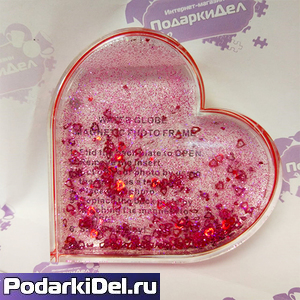 Рамка водяная СЕРДЦЕ с разноцветными хлопьями 97х95х23мм