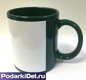 Кружка полноцвет ЗЕЛЕНАЯ (прямоугольная белая зона под нанесение)  