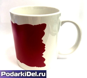 Кружка ХАМЕЛЕОН белая с РЕЛЬЕФНОЙ красной зоной 