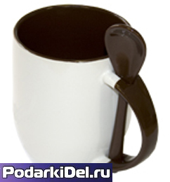Кружка с ЛОЖКОЙ в ручке (КОРИЧНЕВАЯ) 